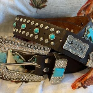 Montana West Western Belt with Turquoise, Silver & Rhinestones Sz 36